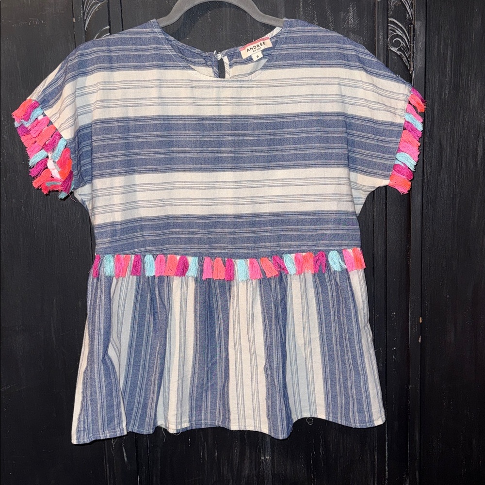 ANDREE BY UNIT Blue and White Striped Top